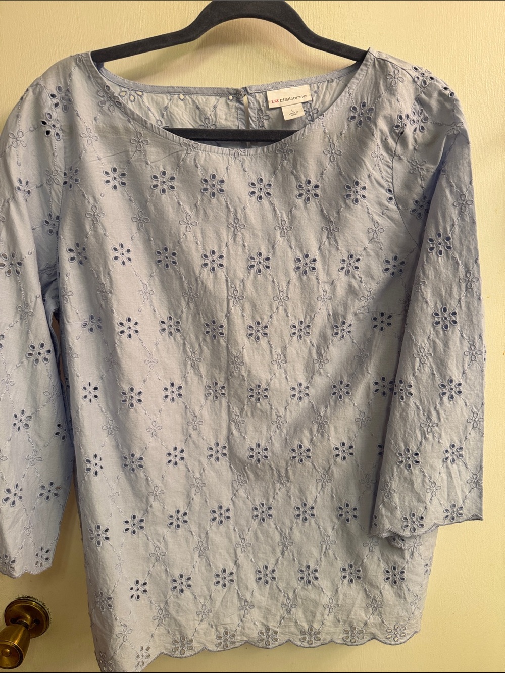 Liz Claiborne Pale Blue Eyelet Cotton Top